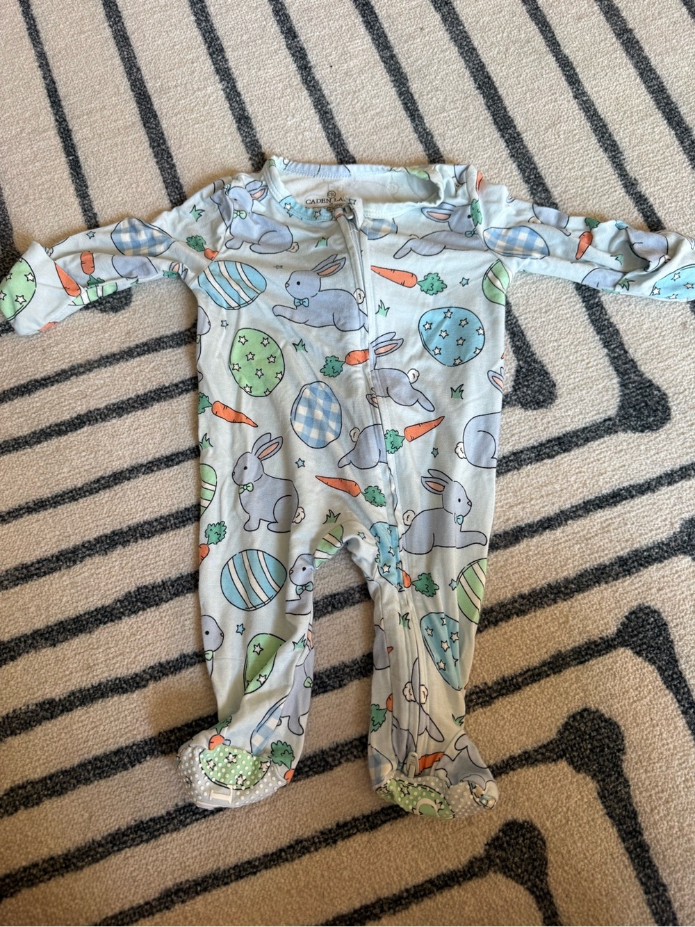 Caden Lane Blue Bunny & Pastel Egg Footed One-Piece